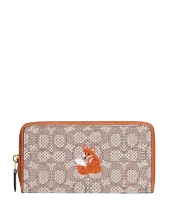 Coach Accordion Zip Wallet In Signature Jacquard With Fox Motif