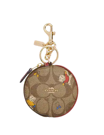 Coach Circular Coin Pouch In Signature Canvas With Cat Mittens