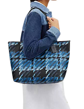 Coach Outlet City Tote with Graphic Plaid Print Multi