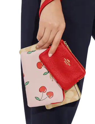 Coach women's corner online zip leather wallet