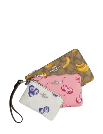 Coach Corner Zip Trio In Signature Canvas With Fruit Print Coach Corner Zip Trio In Signature Canvas With Fruit Print