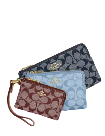 Coach Corner Zip Trio In Signature Chambray