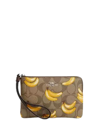 Coach Corner Zip Wristlet In Signature Canvas With Banana Print