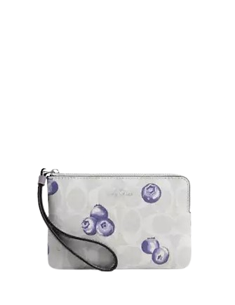 Coach Corner Zip Wristlet In Signature Canvas With Blueberry Print Coach Corner Zip Wristlet In Signature Canvas With Blueberry Print