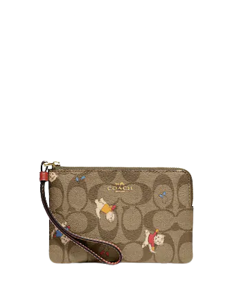 Coach Corner Zip Wristlet In Signature Canvas With Cat Mittens
