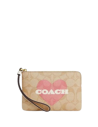 Coach Corner Zip Wristlet In Signature Canvas With Heart Coach Corner Zip Wristlet In Signature Canvas With Heart