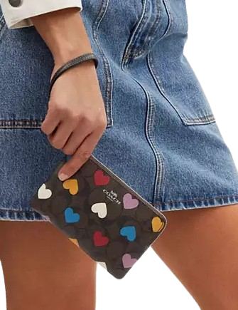 Coach Corner Zip Wristlet In Signature Canvas With Heart Coach Corner Zip Wristlet In Signature Canvas With Heart