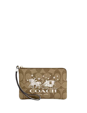 Coach double corner zip 2024 wristlet in signature canvas