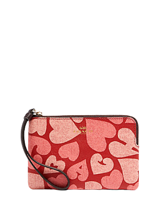 Coach Corner Zip Wristlet With Coach Heart Print