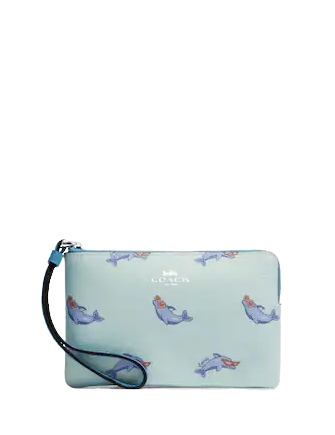 Coach Corner Zip Wristlet With Dolphin Print