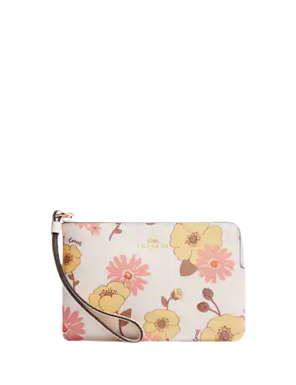 Coach Corner Zip Wristlet With Floral Cluster Print
