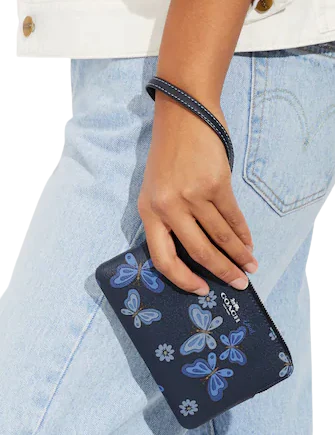 Coach Corner Zip Wristlet With Lovely Butterfly Print