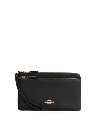 Coach double zip cheap wallet black