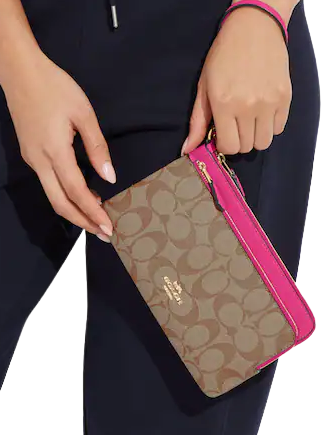 Coach double 2024 zip wristlet large