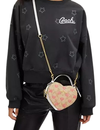Coach Heart Crossbody In Signature Canvas With Heart Print Coach Heart Crossbody In Signature Canvas With Heart Print
