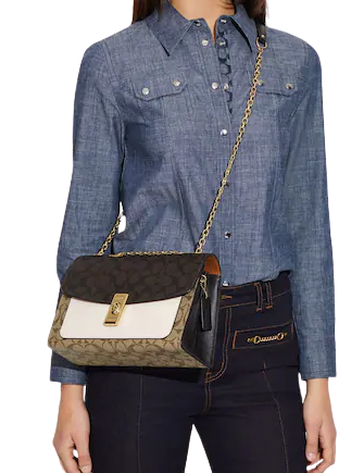 Lane shoulder bag in blocked signature canvas Clearance