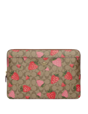 Coach Laptop Sleeve in Signature Canvas with Wild Strawberry Print