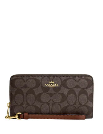 COACH Coated Canvas Signature Logo Zip Around Card Case