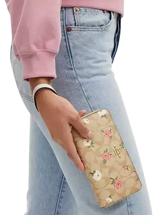Coach Long Zip Around Wallet In Signature Canvas With Floral Coach Long Zip Around Wallet In Signature Canvas With Floral