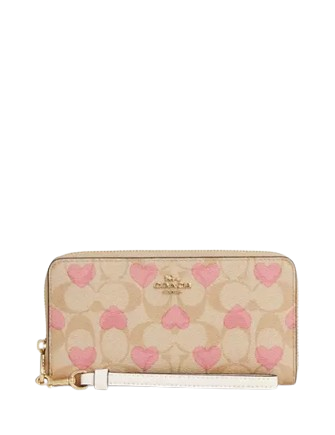 Coach Long Zip Around Wallet In Signature Canvas With Heart Print