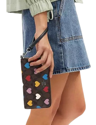 Coach Long Zip Around Wallet In Signature Canvas With Heart Print