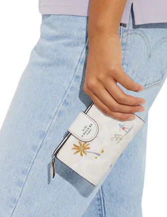 Coach Medium Corner Zip Wallet In Signature Canvas With Hula Print