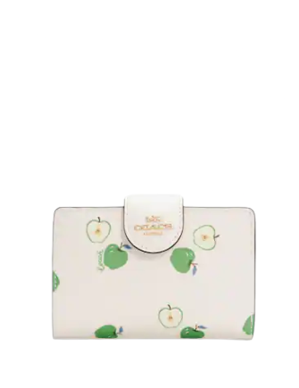 Coach Medium Corner Zip Wallet With Apple Print