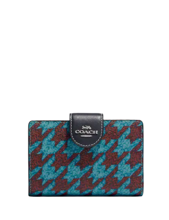 Coach Medium Corner Zip Wallet With Houndstooth Print
