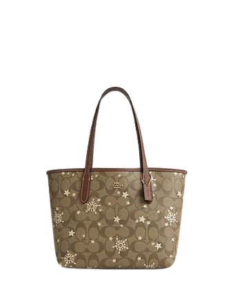 Coach Mini City Tote In Signature Canvas With Star And Snowflake