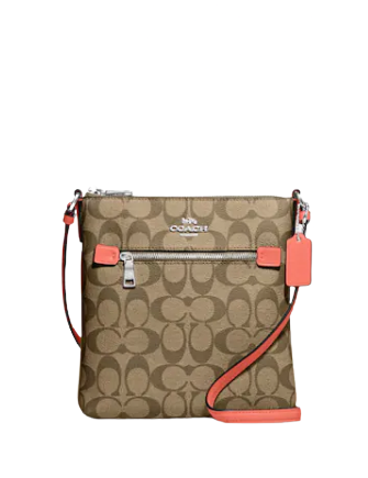 Coach Mini Rowan File Bag in Signature Canvas (Silver/Khaki/Tangerine)