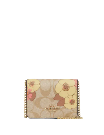 Coach Mini Wallet On A Chain In Signature Canvas With Floral Cluster Print