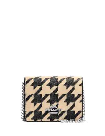 Coach Mini Wallet On A Chain With Houndstooth Print
