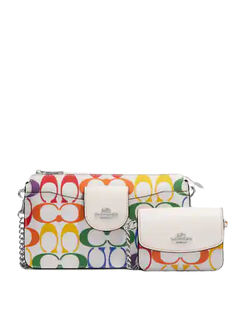 Coach Poppy Crossbody With Card Case In Rainbow Signature Canvas Coach Poppy Crossbody With Card Case In Rainbow Signature Canvas