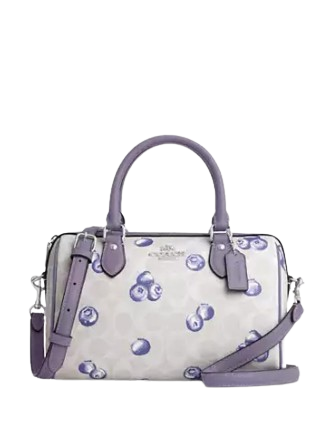 Coach Rowan Satchel Bag In Signature Canvas With Blueberry Print