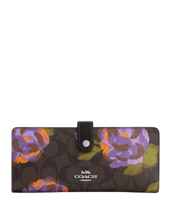 Coach Slim Wallet In Signature Canvas With Rose Print