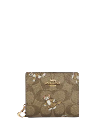 Coach Snap Wallet In Signature Canvas With Dancing Kitten Print