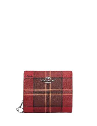 Coach Snap Wallet With Tartan Plaid Print