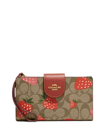Coach Snap Wallet in Signature Canvas with Wild Strawberry Print Pouch