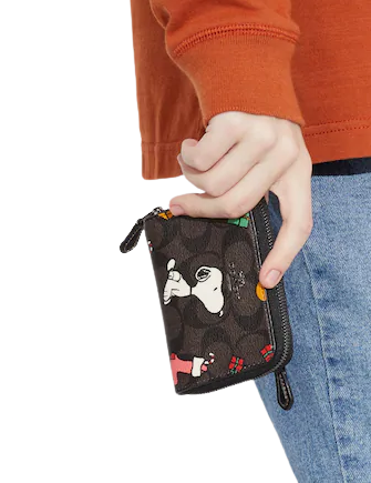Coach Coach X Peanuts Small Zip Around Wallet In Signature Canvas With  Snoopy Presents Print