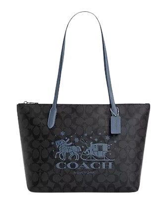 Coach Zip Top Tote In Signature Canvas With Horse And Sleigh Coach Zip Top Tote In Signature Canvas With Horse And Sleigh