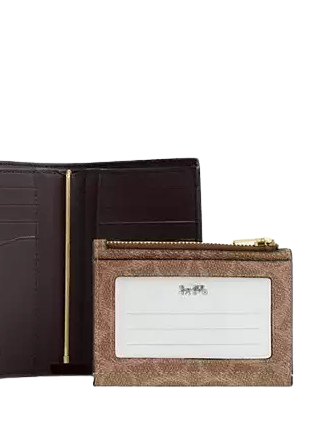Coach 2 In 1 Wallet In Blocked Signature Canvas Walnut Tan