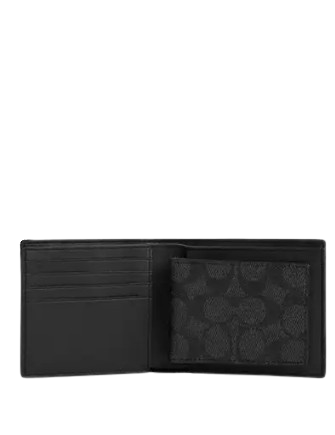 Coach 3 In 1 Wallet In Signature Canvas Charcoal Black