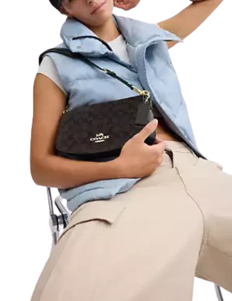 Coach Andrea Shoulder Bag In Signature Canvas Walnut Black