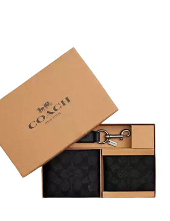 Coach Boxed 3 In 1 Wallet Gift Set In Signature Canvas Charcoal Black