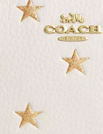 Coach Boxed Corner Zip Wristlet With Star Print And Charms Chalk