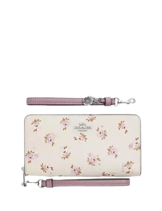 Coach Boxed Long Zip Around Wallet With Floral Print Chalk