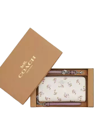 Coach Boxed Long Zip Around Wallet With Floral Print Chalk