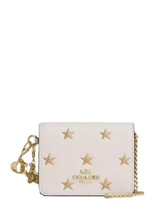Coach Boxed Mini Wallet On A Chain With Star Print Chalk