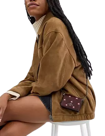 Coach Boxed Mini Wallet On A Chain With Star Print Merlot