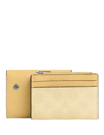 Coach Card Holder Wallet In Signature Canvas Hay